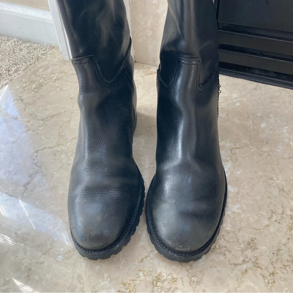 Tory Burch Jackson Tall Patent Leather Pull On Riding Boots in Black, Size 6